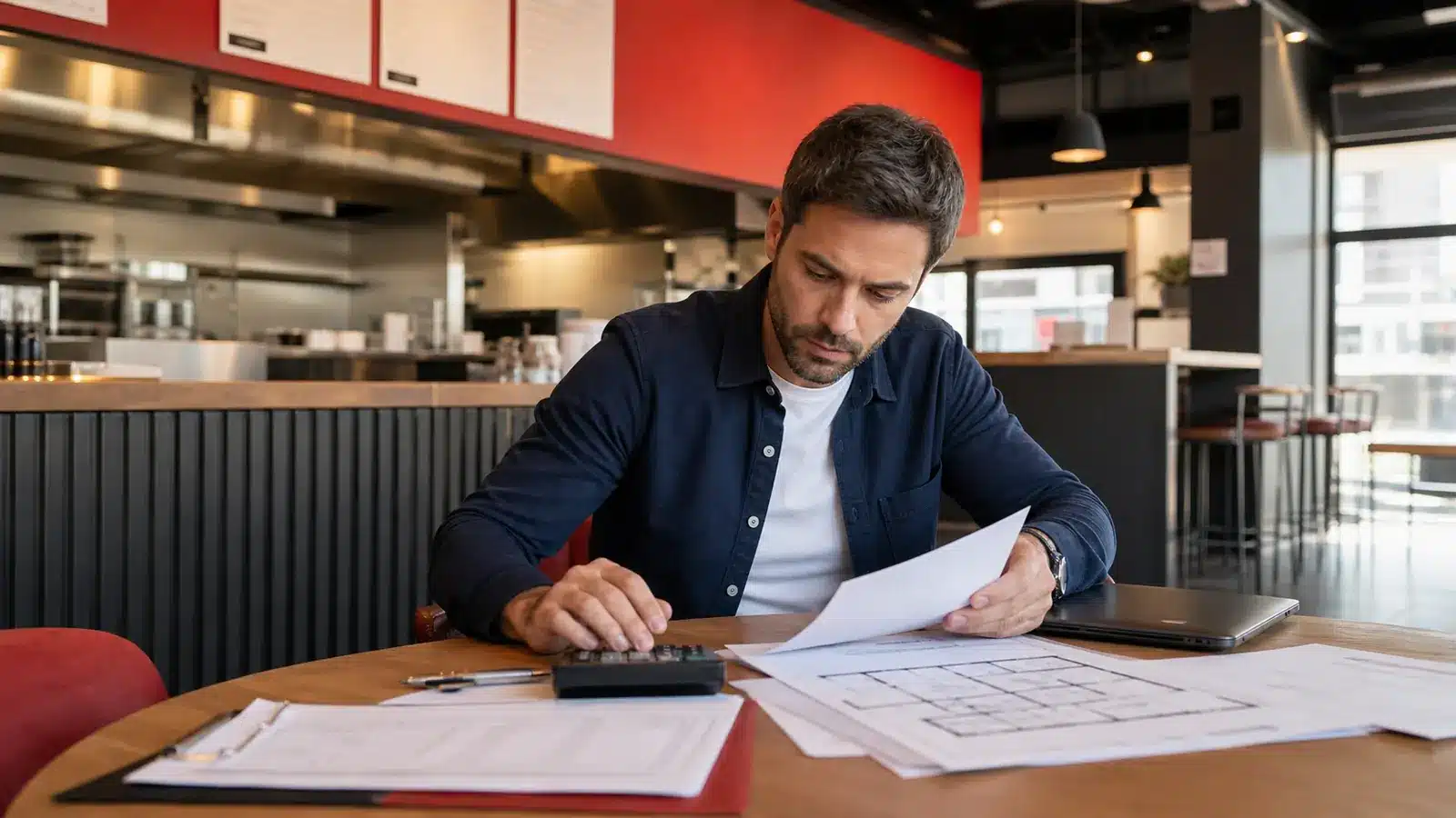 Entrepreneur évaluant le budget d’une franchise de restauration rapide
