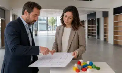 Entrepreneurs étudiant un local commercial pour un projet de magasin