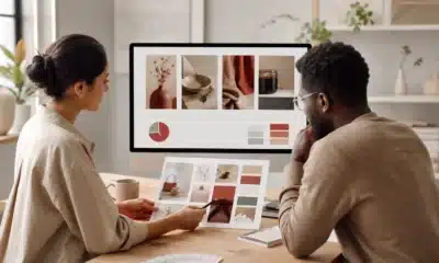 Équipe marketing préparant les visuels et la mesure d’une campagne Pinterest Ads