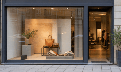 Vitrine de magasin aménagée avec un point focal éclairé
