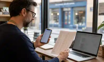 Responsable vérifiant les coordonnées de son entreprise dans des annuaires en ligne
