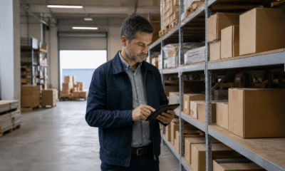 Responsable de PME contrôlant les coûts de stockage dans un entrepôt