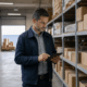 Responsable de PME contrôlant les coûts de stockage dans un entrepôt