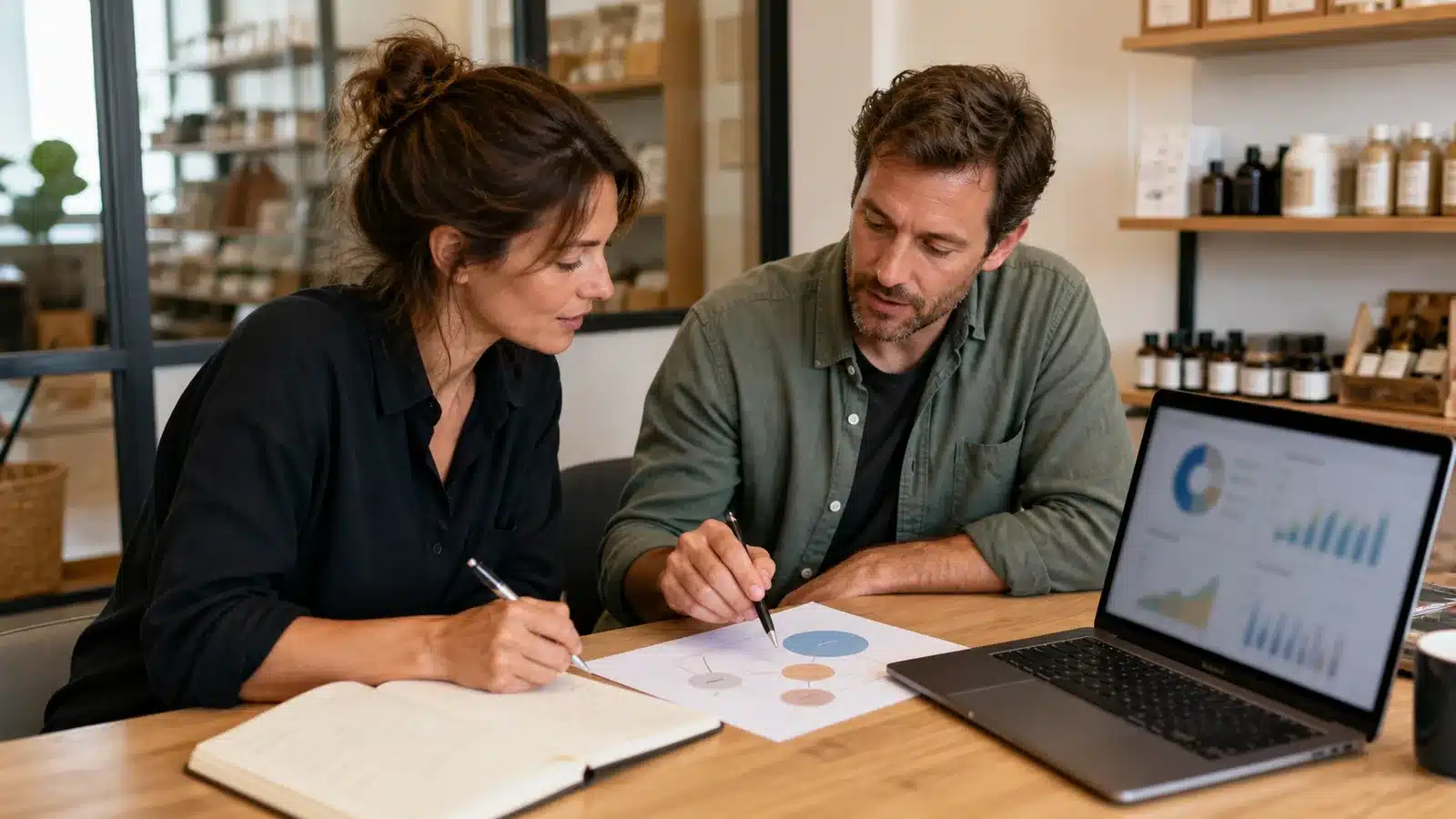 Dirigeants de PME préparant un plan de développement commercial