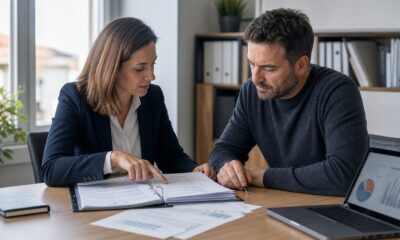 Entrepreneur et conseillère examinant un dossier de financement