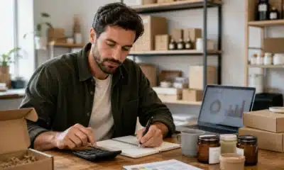 Entrepreneur calculant le prix de vente rentable de ses produits