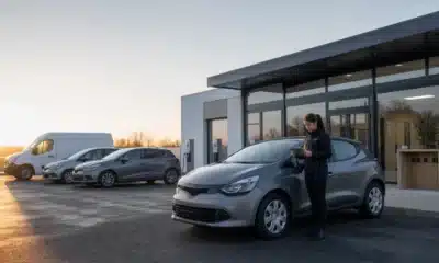 Entrepreneuse inspectant les véhicules d’une agence de location