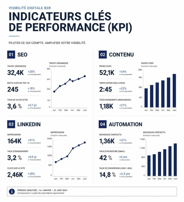 Infographie des KPI essentiels pour optimiser la visibilité digitale de votre entreprise B2B
