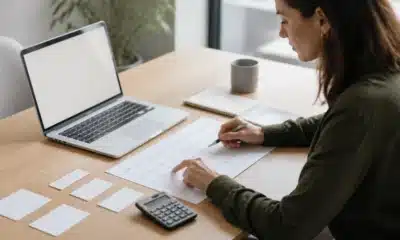 Responsable préparant un plan marketing avec budget calendrier et indicateurs
