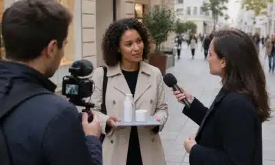 Micro-trottoir sur un packaging cosmétique avec une consommatrice