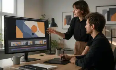 Équipe créative examinant un projet de motion design sur écran