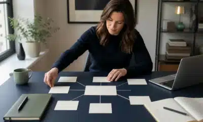 Éditrice organisant des articles et leurs liens dans un calendrier de blog d’entreprise