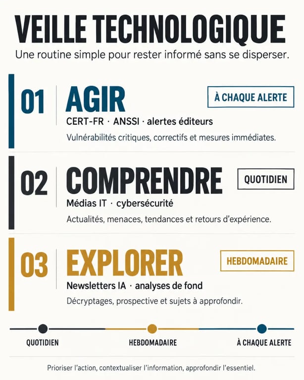 Infographie pour savoir où suivre l’actualité des logiciels, de la cybersécurité et de l’IA au quotidien