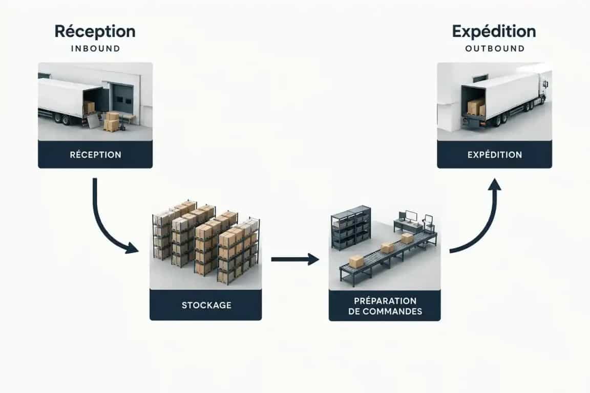 Schéma de flux logistique en U pour optimiser l'agencement des espaces professionnels